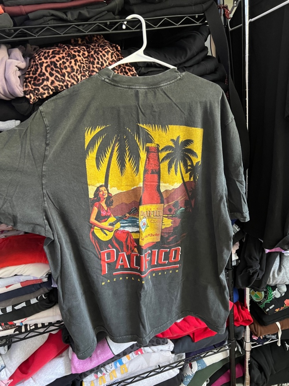 Abercrombie & Fitch Black Graphic Tee with Yellow & Red Tropical Bottle